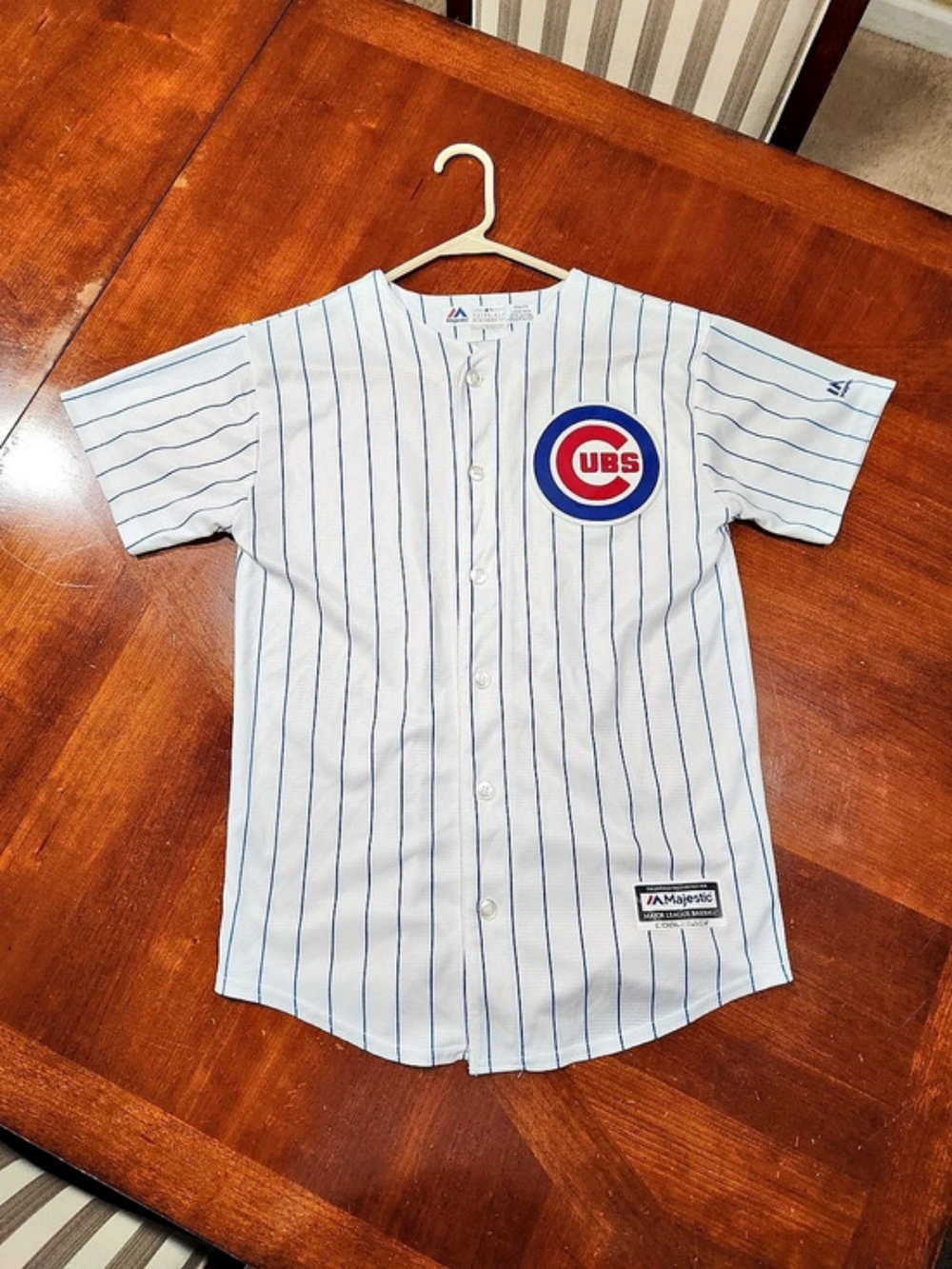 Majestic Chicago Cubs Baez #9 jersey Youth Chicago Cubs Pinstripe Jersey Large